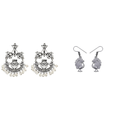 Carved Charm Dangler earrings (White) Peacock royale dangler earrings (Silver) Combo set