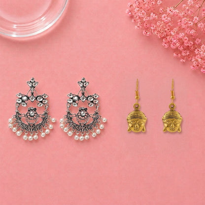 Carved Charm Dangler earrings (White) Devine aura dangler earrings Combo set