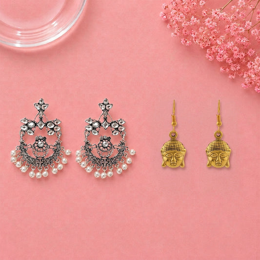 Carved Charm Dangler earrings (White) Devine aura dangler earrings Combo set