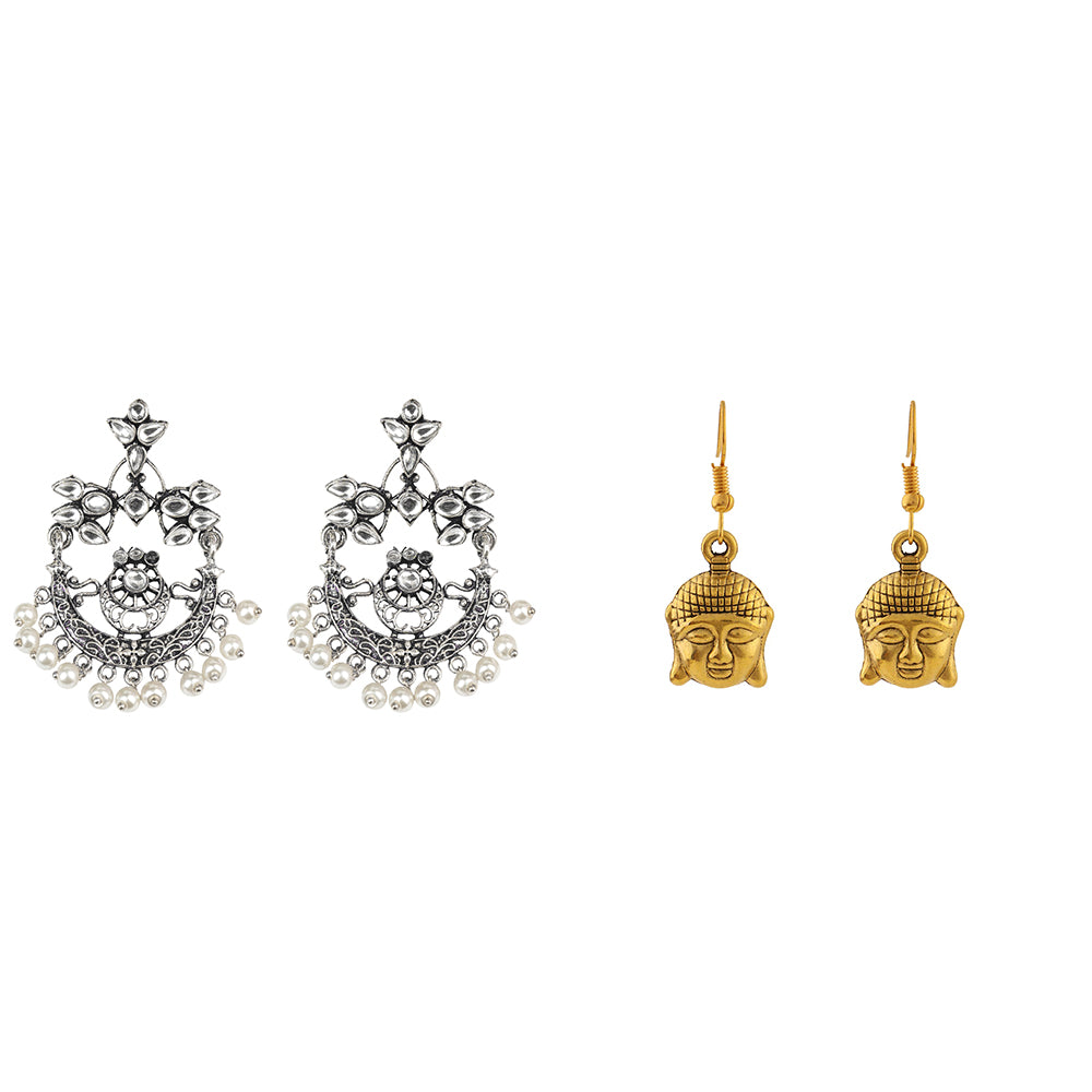 Carved Charm Dangler earrings (White) Devine aura dangler earrings Combo set