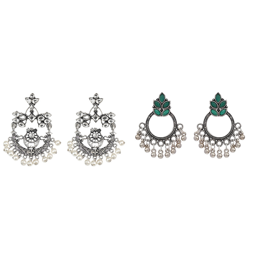 Carved Charm Dangler earrings (White) Fine Shine stud earrings (Green) Combo set