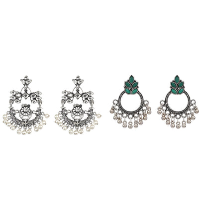 Carved Charm Dangler earrings (White) Fine Shine stud earrings (Green) Combo set