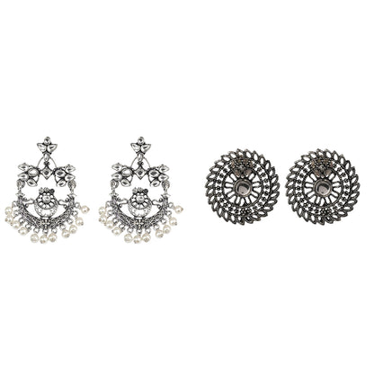 Carved Charm Dangler earrings (White) Charming Chakra stud earrings (White) Combo set