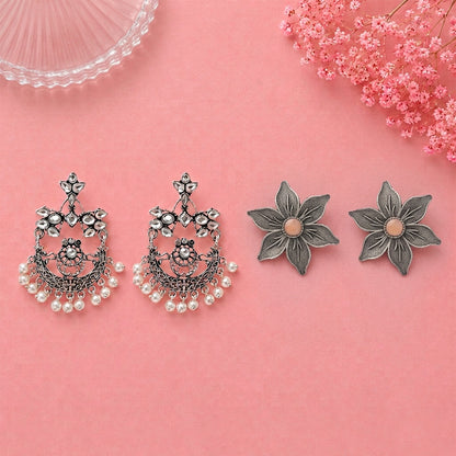 Carved Charm Dangler earrings (White) Minima-lily stud earrings (Light Orange) Combo set