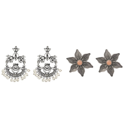 Carved Charm Dangler earrings (White) Minima-lily stud earrings (Light Orange) Combo set