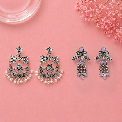 Carved Charm Dangler earrings (White) Twilight Tassles pearl dangler earrings (Baby Pink) Combo set