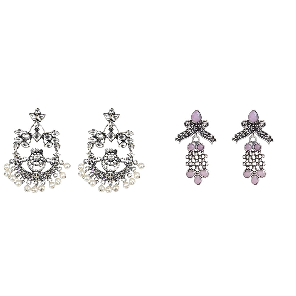 Carved Charm Dangler earrings (White) Twilight Tassles pearl dangler earrings (Baby Pink) Combo set