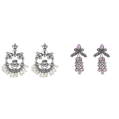 Carved Charm Dangler earrings (White) Twilight Tassles pearl dangler earrings (Baby Pink) Combo set