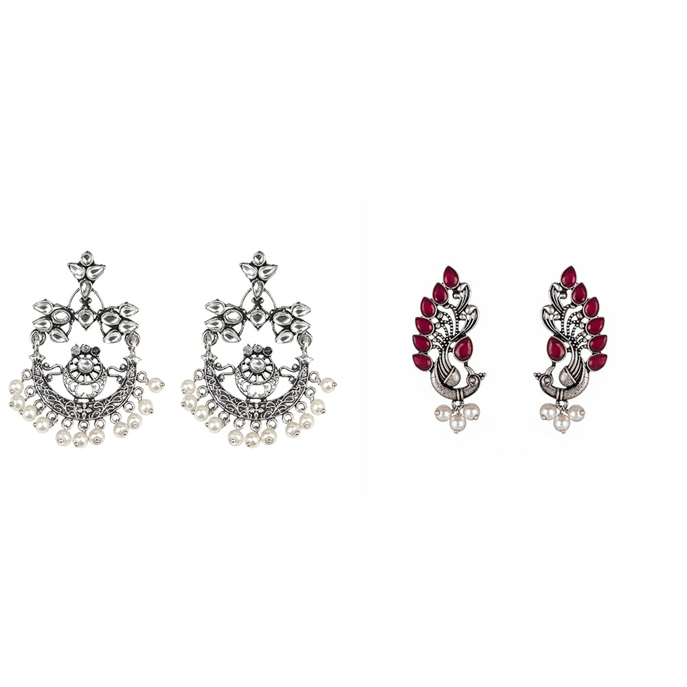 Carved Charm Dangler earrings (White) Mayur Pride stud earrings (Red) Combo set