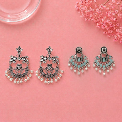 Carved Charm Dangler earrings (White) Patra dangler earrings (Mint) Combo set