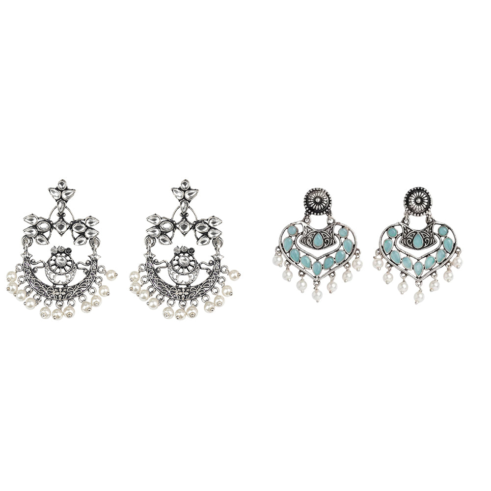 Carved Charm Dangler earrings (White) Patra dangler earrings (Mint) Combo set
