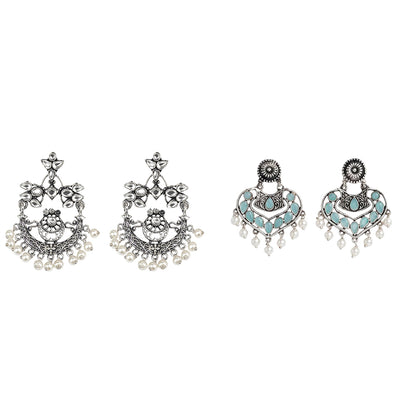 Carved Charm Dangler earrings (White) Patra dangler earrings (Mint) Combo set