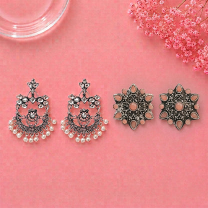 Carved Charm Dangler earrings (White) Hoot Hoot Dangler earrings (Light Orange) Combo set