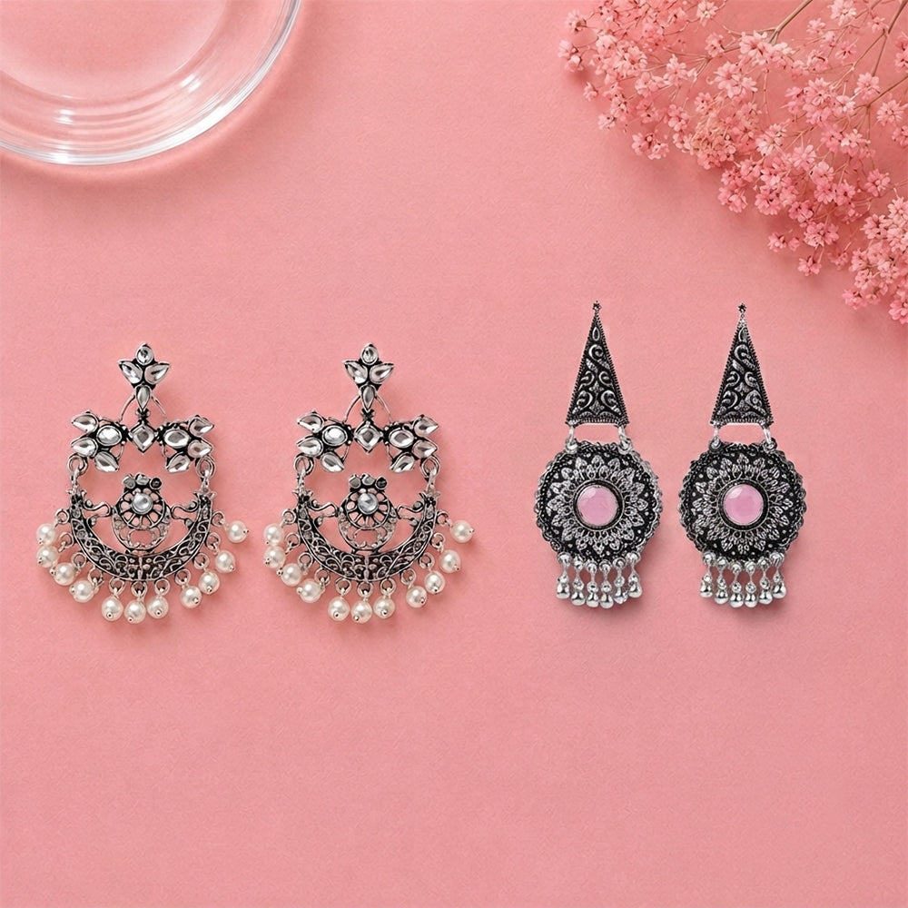 Carved Charm Dangler earrings (White) Shine Fine Dangler Earrings (Baby Pink) Combo set