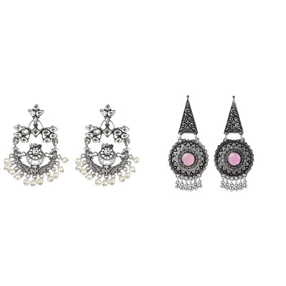 Carved Charm Dangler earrings (White) Shine Fine Dangler Earrings (Baby Pink) Combo set