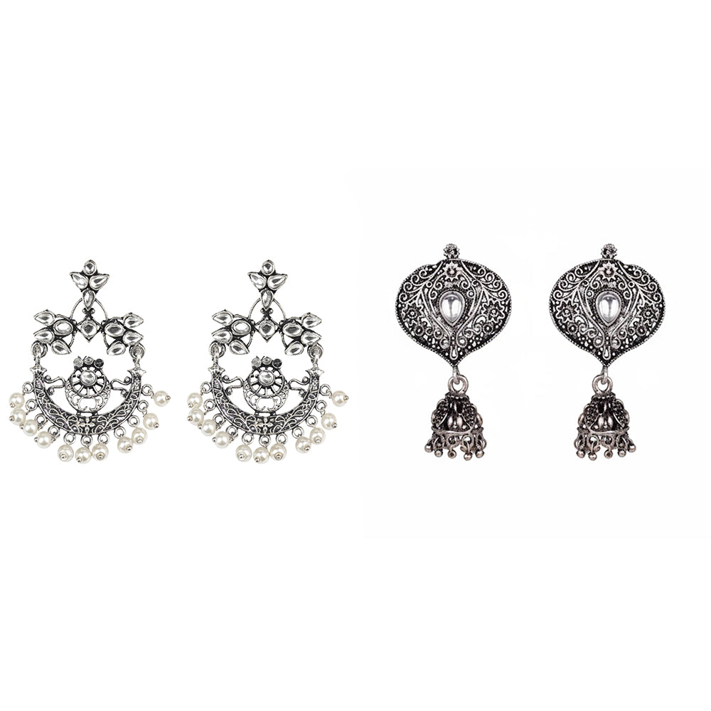 Carved Charm Dangler earrings (White) Pretty Petal Jhumki earrings (White) Combo set