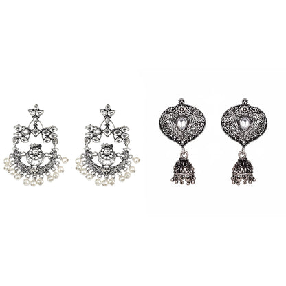 Carved Charm Dangler earrings (White) Pretty Petal Jhumki earrings (White) Combo set