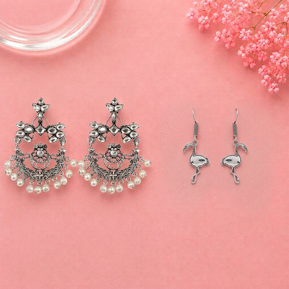 Carved Charm Dangler earrings (White) Tropical Elegance dangler earrings (Silver) Combo set
