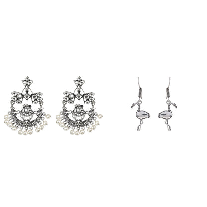 Carved Charm Dangler earrings (White) Tropical Elegance dangler earrings (Silver) Combo set