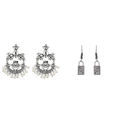 Carved Charm Dangler earrings (White) The Vault dangler earrings (Silver) Combo set