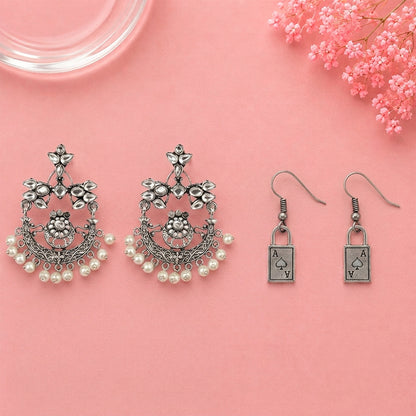 Carved Charm Dangler earrings (White) The Vault dangler earrings (Silver) Combo set