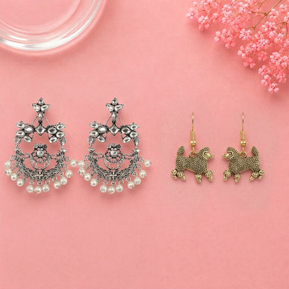 Carved Charm Dangler earrings (White) Pawfect spark dangler earrinngs Combo set
