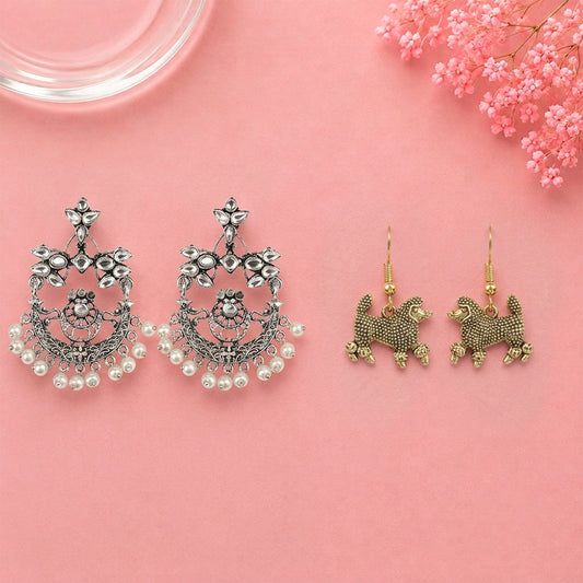 Carved Charm Dangler earrings (White) Pawfect spark dangler earrinngs Combo set