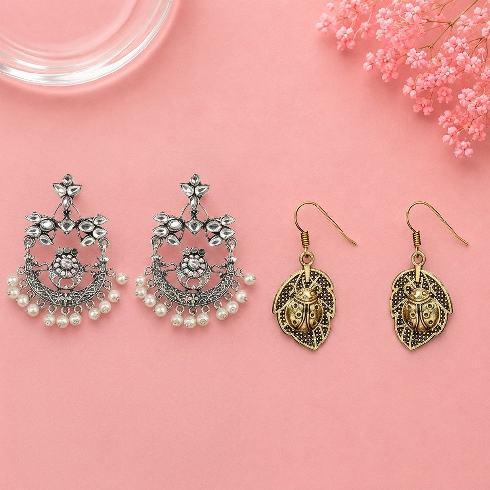Carved Charm Dangler earrings (White) Beetle bling dangler earrings Combo set