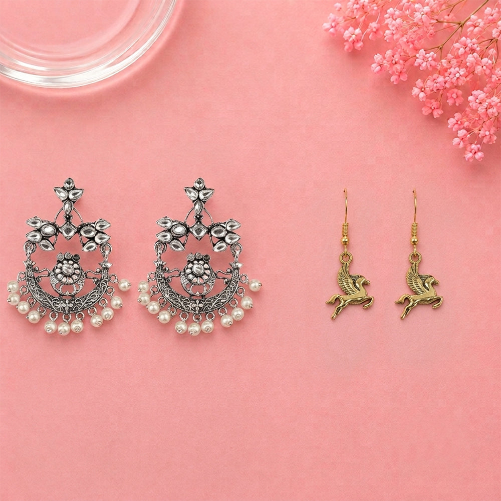 Carved Charm Dangler earrings (White) Winged Glam dangler earrings Combo set