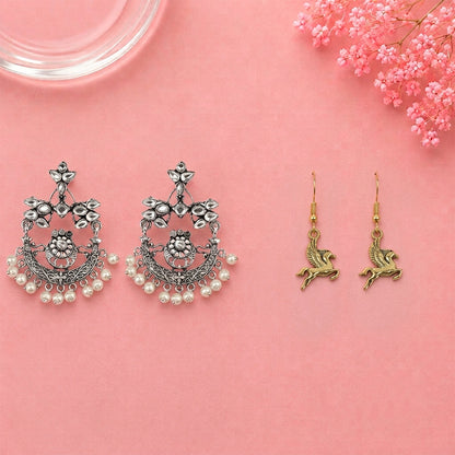 Carved Charm Dangler earrings (White) Winged Glam dangler earrings Combo set