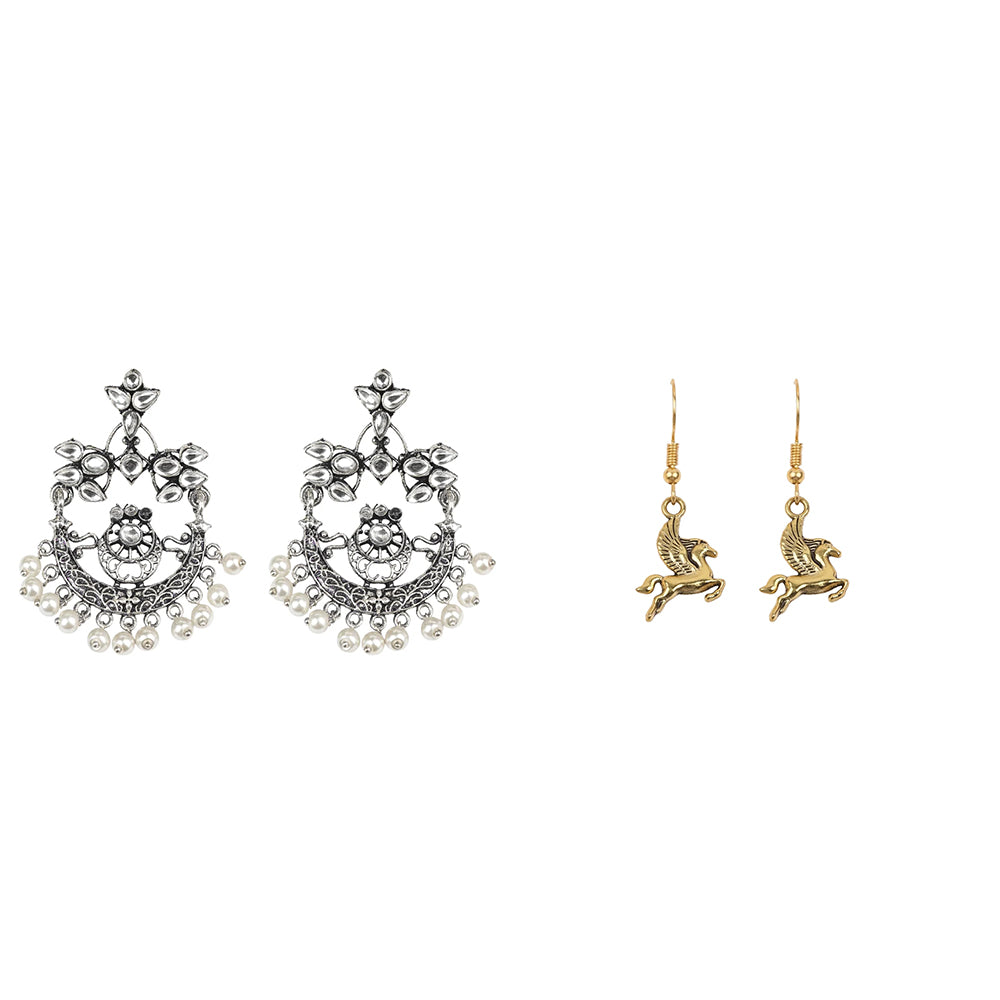Carved Charm Dangler earrings (White) Winged Glam dangler earrings Combo set