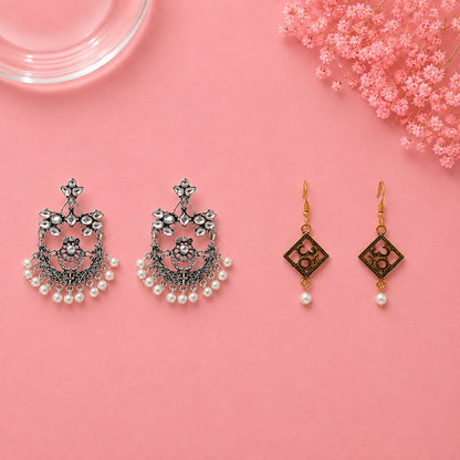 Carved Charm Dangler earrings (White) Eternal om dangler earrings Combo set
