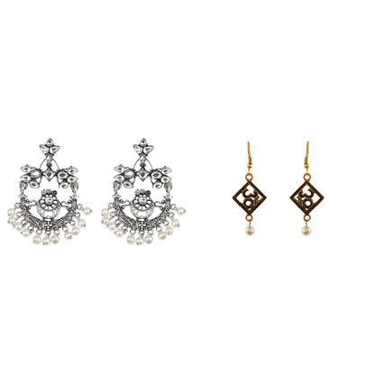 Carved Charm Dangler earrings (White) Eternal om dangler earrings Combo set