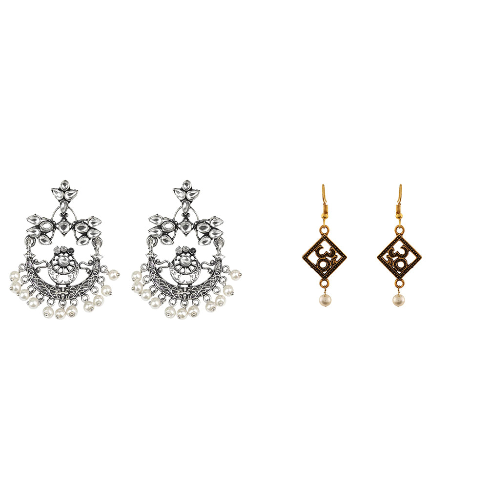 Carved Charm Dangler earrings (White) Eternal om dangler earrings Combo set