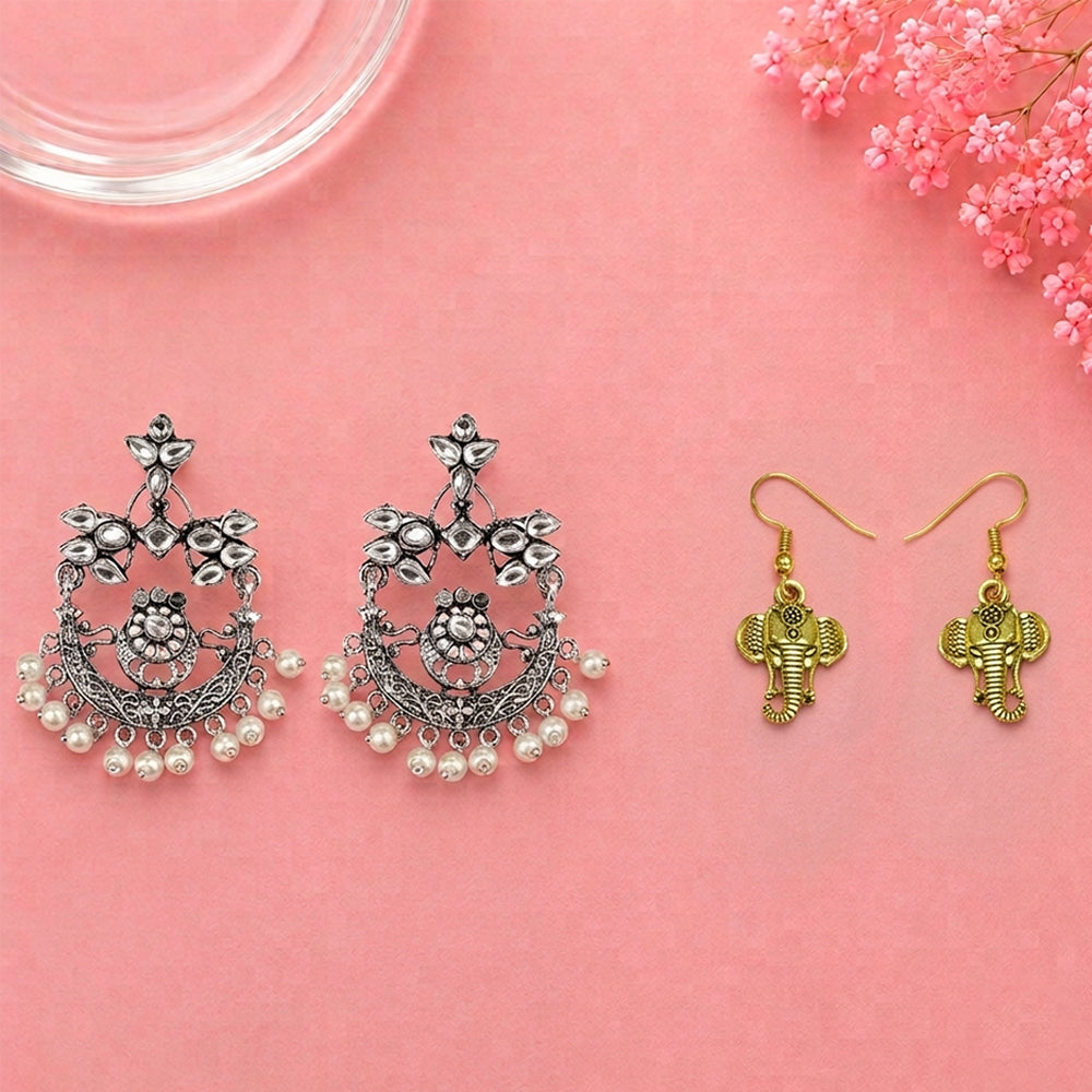 Carved Charm Dangler earrings (White) Ganpati dangler earrings Combo set