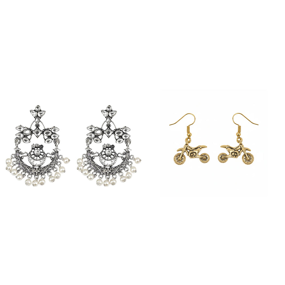 Carved Charm Dangler earrings (White) Biker Babe dangler earrings Combo set