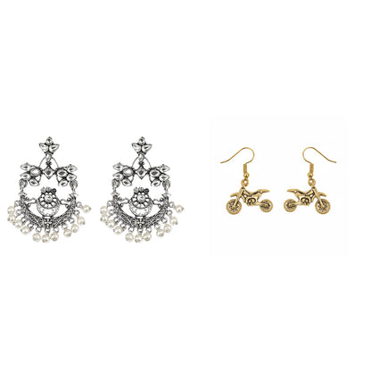 Carved Charm Dangler earrings (White) Biker Babe dangler earrings Combo set