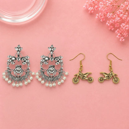 Carved Charm Dangler earrings (White) Biker Babe dangler earrings Combo set