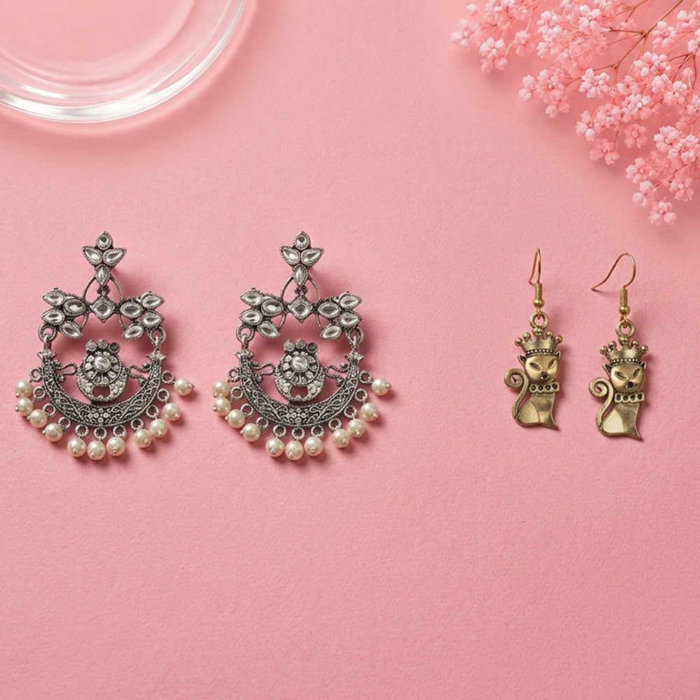 Carved Charm Dangler earrings (White) Crown and claw dangler earrings Combo set