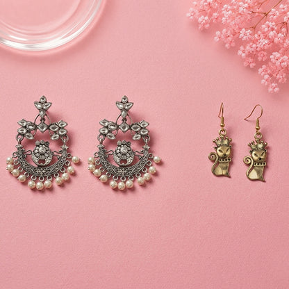 Carved Charm Dangler earrings (White) Crown and claw dangler earrings Combo set