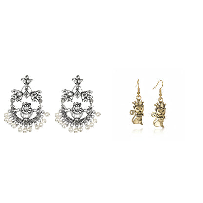 Carved Charm Dangler earrings (White) Crown and claw dangler earrings Combo set