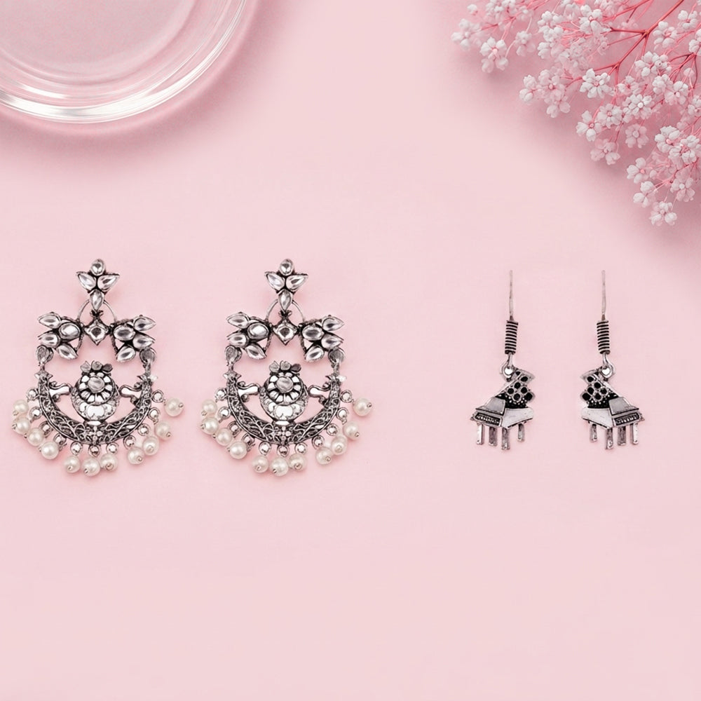 Carved Charm Dangler earrings (White) Harmony charm dangler earrings (Silver) Combo set