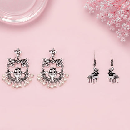Carved Charm Dangler earrings (White) Harmony charm dangler earrings (Silver) Combo set