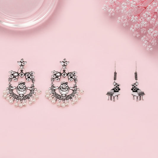 Carved Charm Dangler earrings (White) Harmony charm dangler earrings (Silver) Combo set