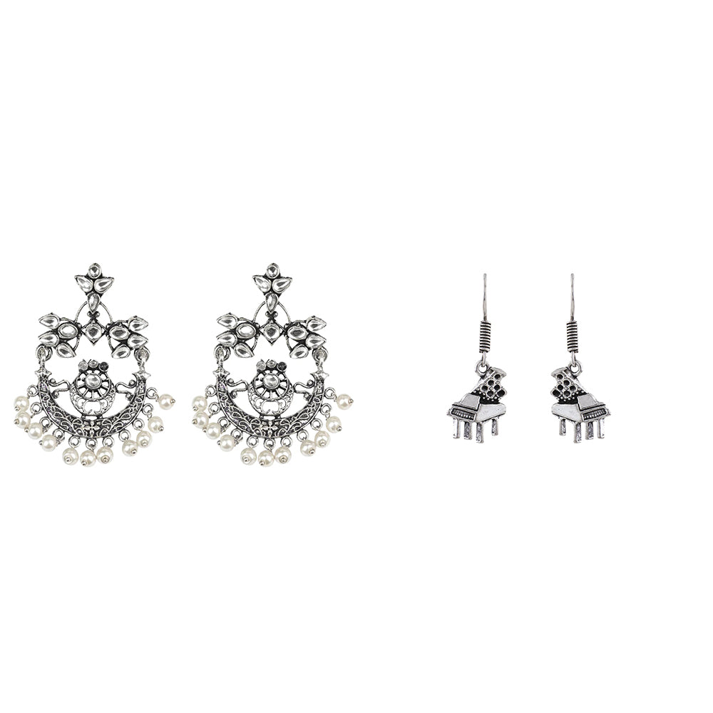 Carved Charm Dangler earrings (White) Harmony charm dangler earrings (Silver) Combo set