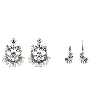 Carved Charm Dangler earrings (White) Harmony charm dangler earrings (Silver) Combo set