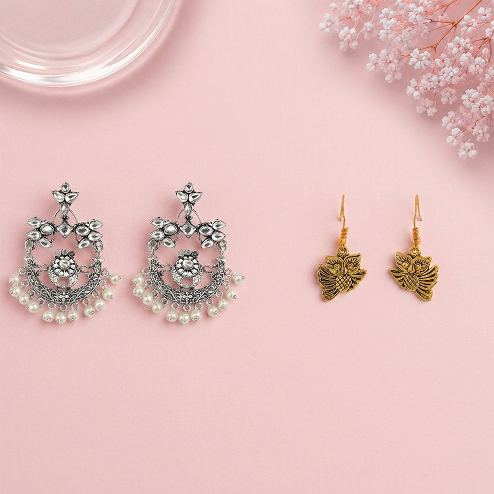 Carved Charm Dangler earrings (White) Hoot Hoot Dangler earrings Combo set