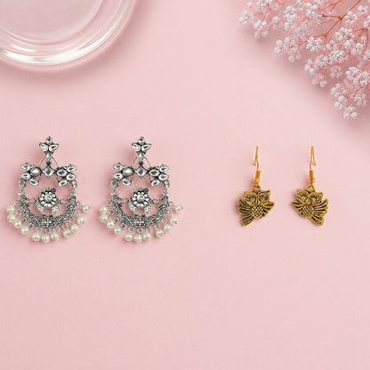 Carved Charm Dangler earrings (White) Hoot Hoot Dangler earrings Combo set