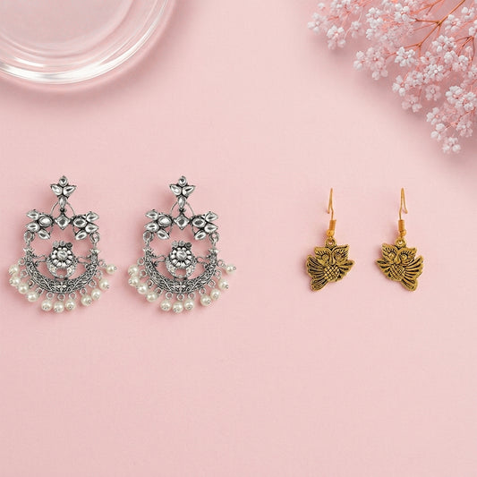 Carved Charm Dangler earrings (White) Hoot Hoot Dangler earrings Combo set