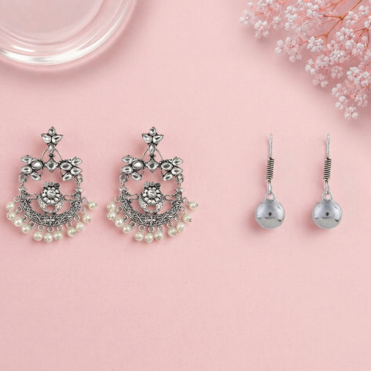 Carved Charm Dangler earrings (White) Sphere of grace dangler earrings (Silver) Combo set